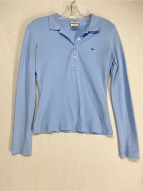 Lacoste Sky Blue Long Sleeve Women's Pique Polo Shirt Slim Fit Casual Cotton Top